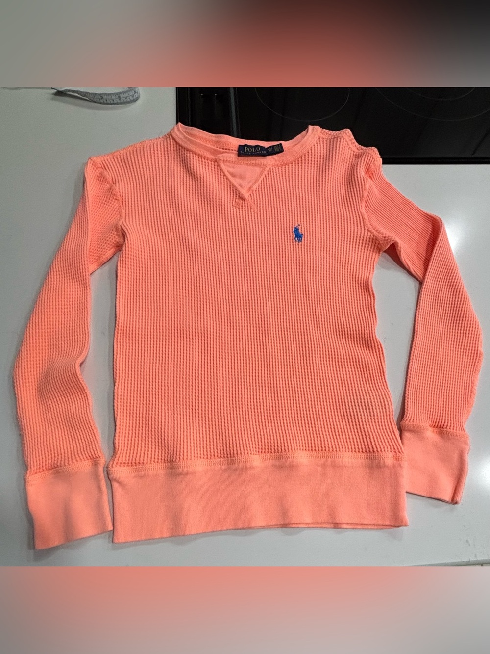 POLO RALPH LAUREN Bright Orange Long Sleeve Waffle Texture Size XS